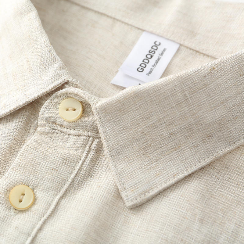 Plain Linen-Cotton Collar Shirt
