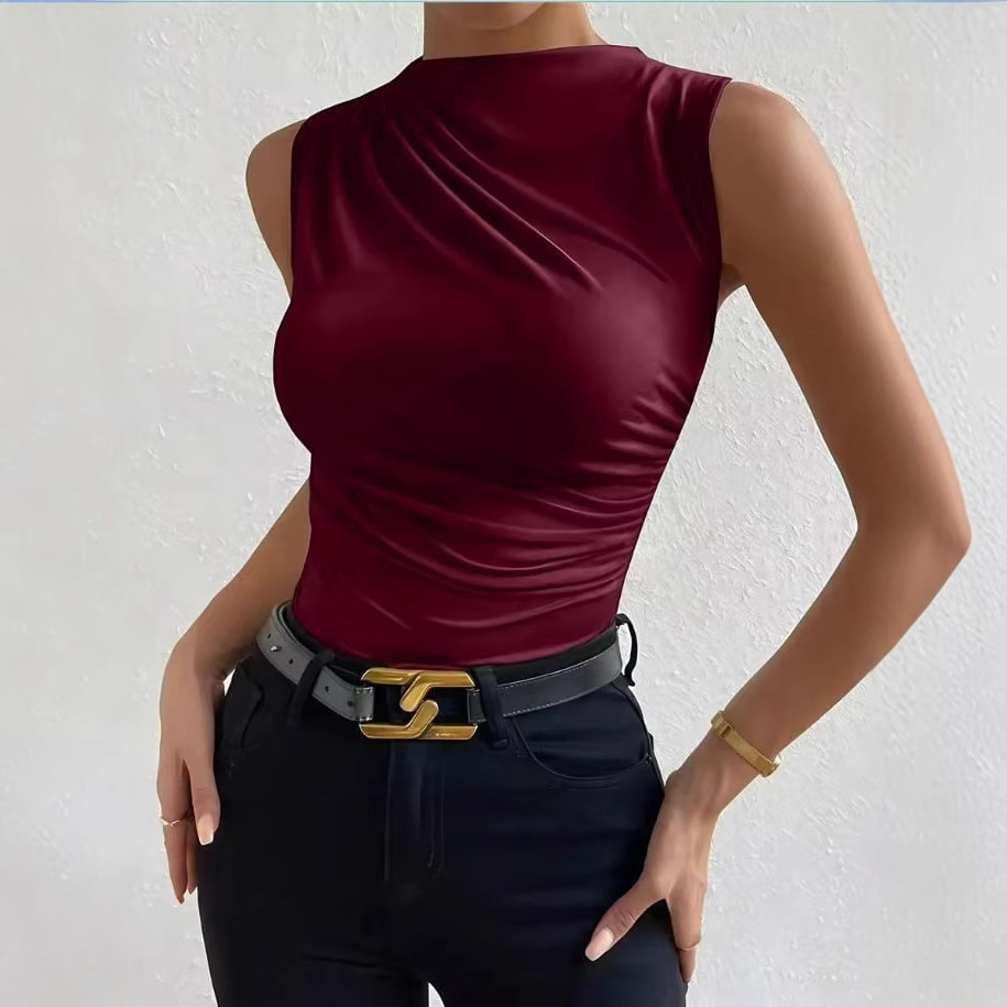 Pleated Sleeveless T-Shirt