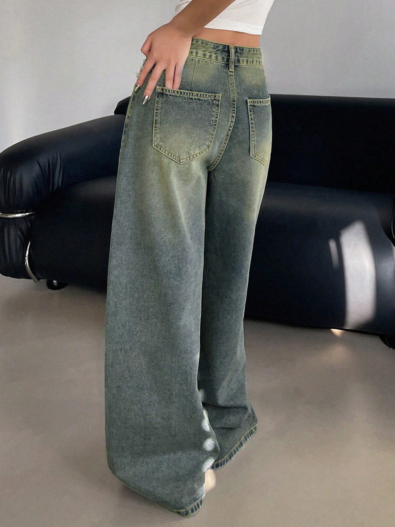 Washed Blue Wide-Leg Trousers